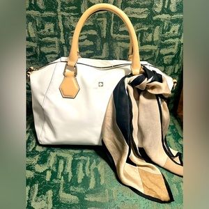 Kate Spade Geometric Structured Bag. White and tan with  black and white striped